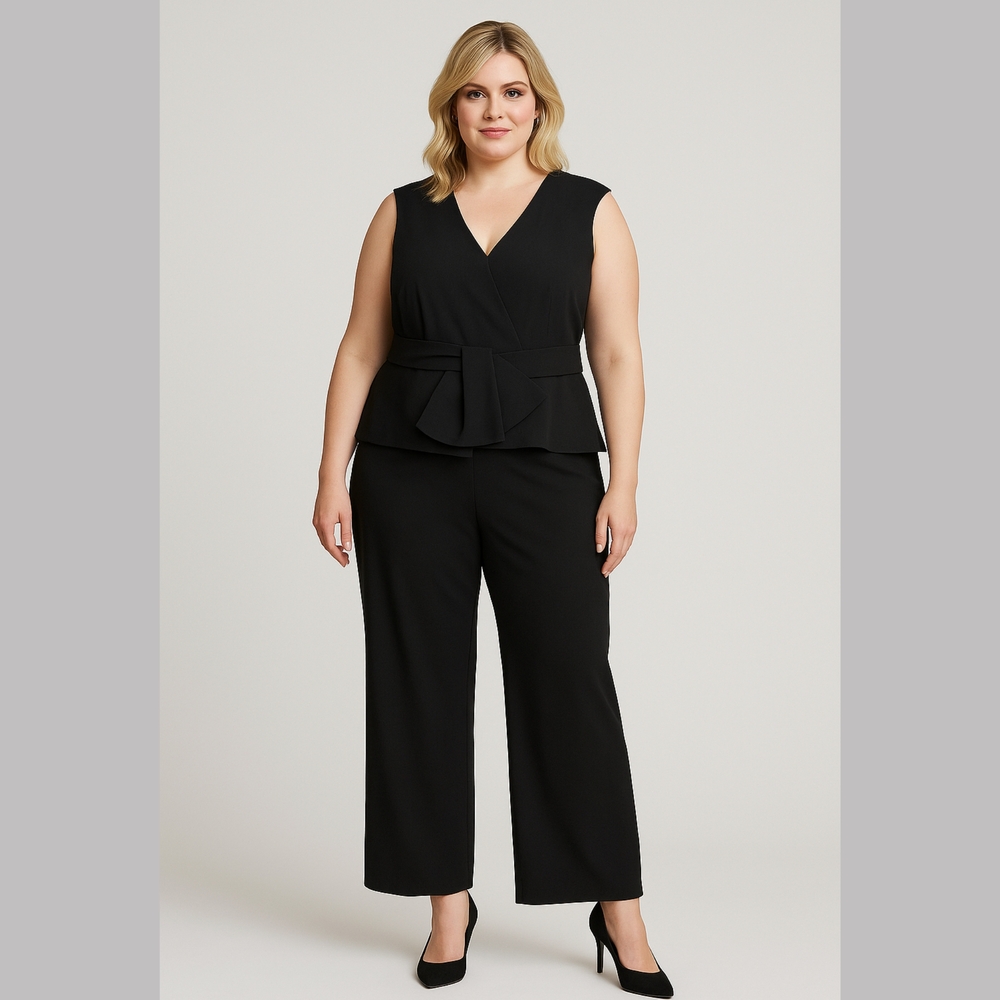 Vince Camuto Black Sleeveless‎ Peplum Wide-Leg Jumpsuit 16W Formal Evening Wear